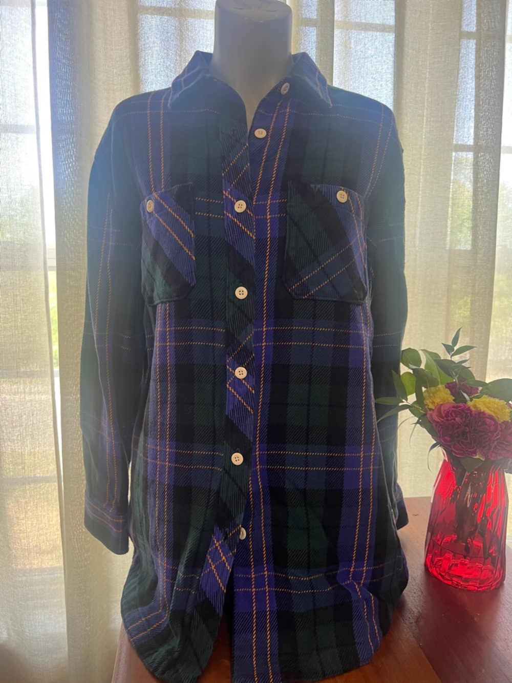 The North Face Blue & Green Plaid Button-Up Shirt Jacket